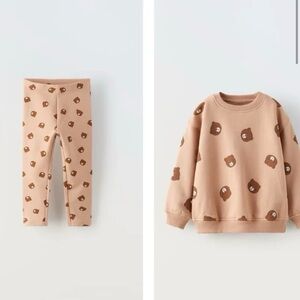 Zara Kids Light Brown Bear Pattern Sweatshirt